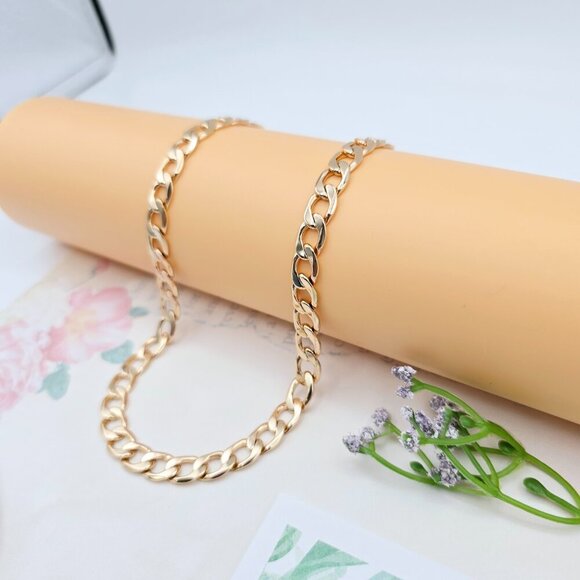 Rose Gold Cuban Chain Necklace Gold Plated Brass 49cm (19.3 Inches), XPNL0064 - Picture 2 of 12